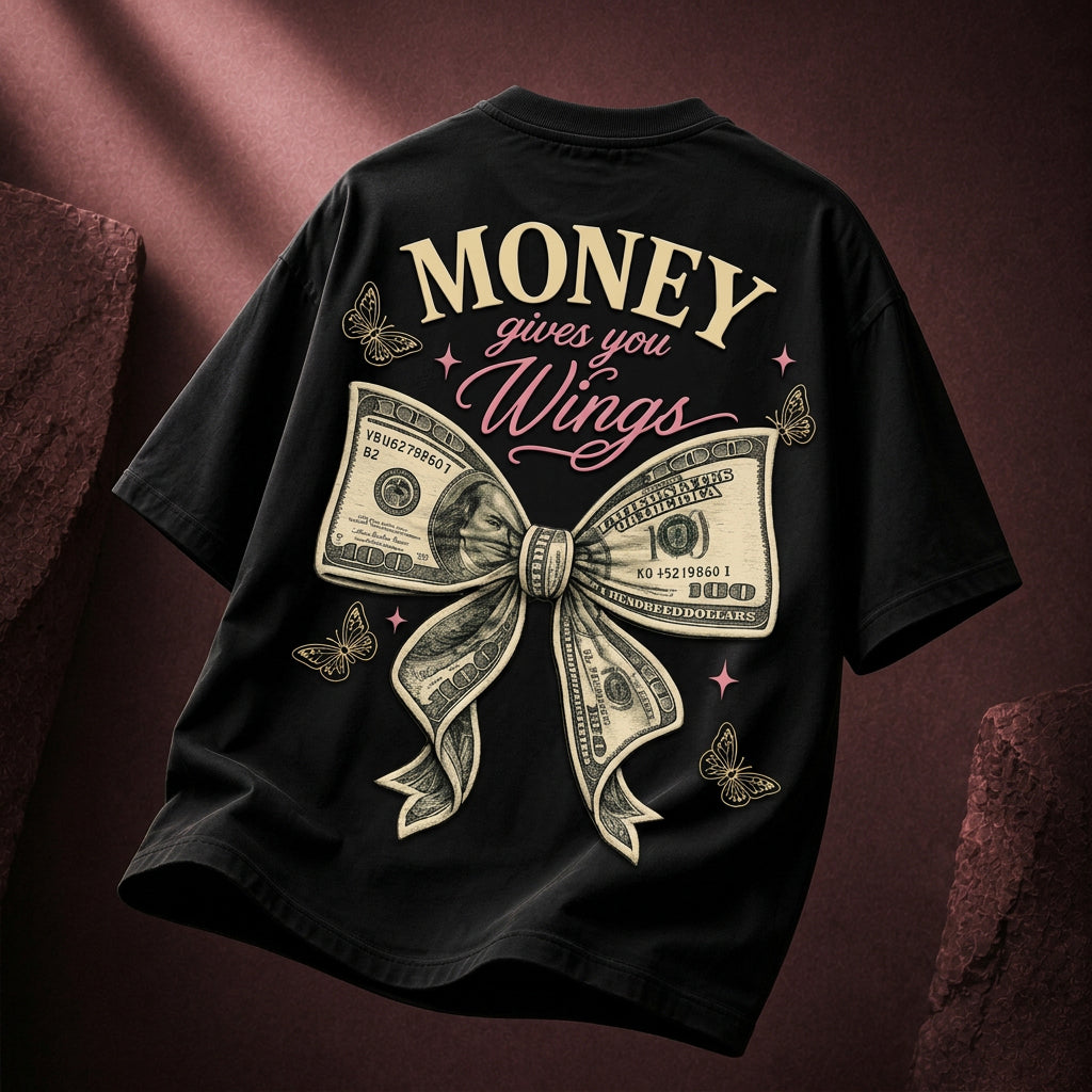 Money Gives You Wings Black Oversized T-Shirt
